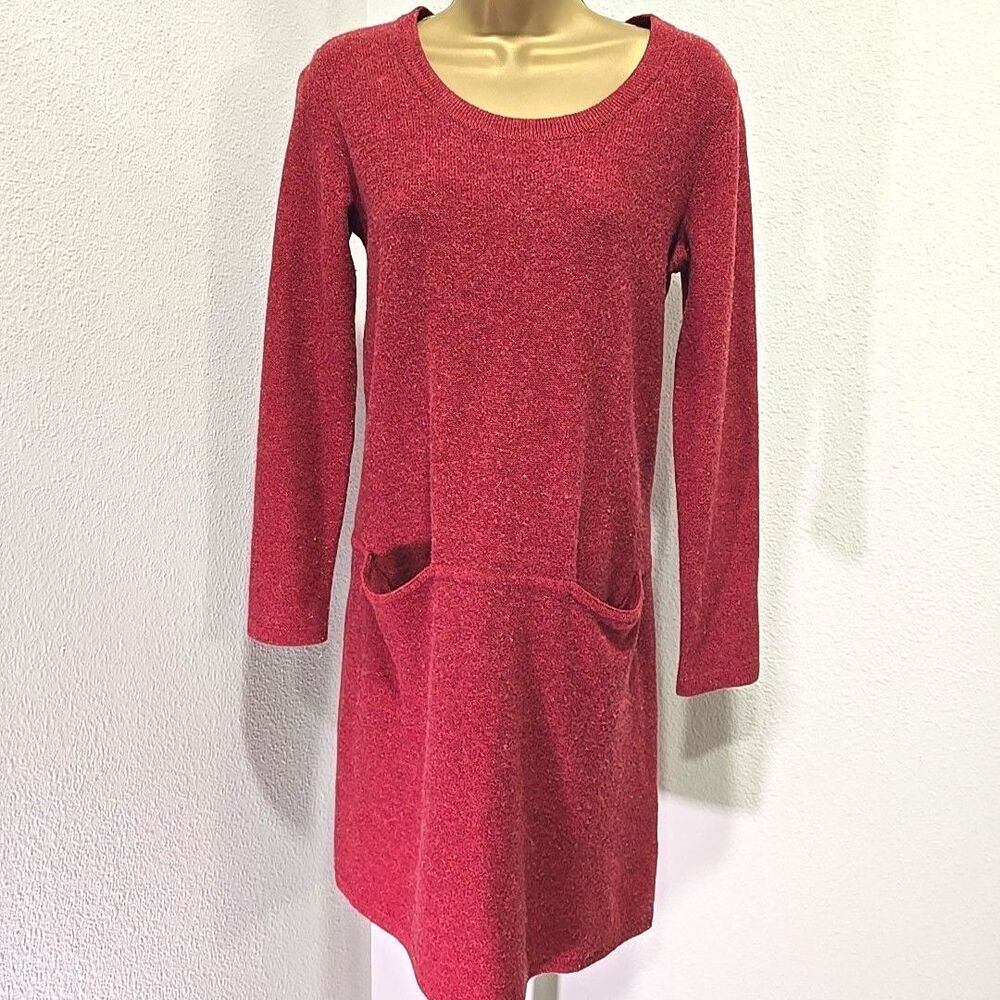 J Jill Red Long Sleeve Sweater Dress Womens Oversized XS Wool Cashmere Lagenlook